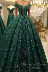 Hot Appliques Ball Gown  Dark Green Wedding Dress Sequin Quinceanera Dress